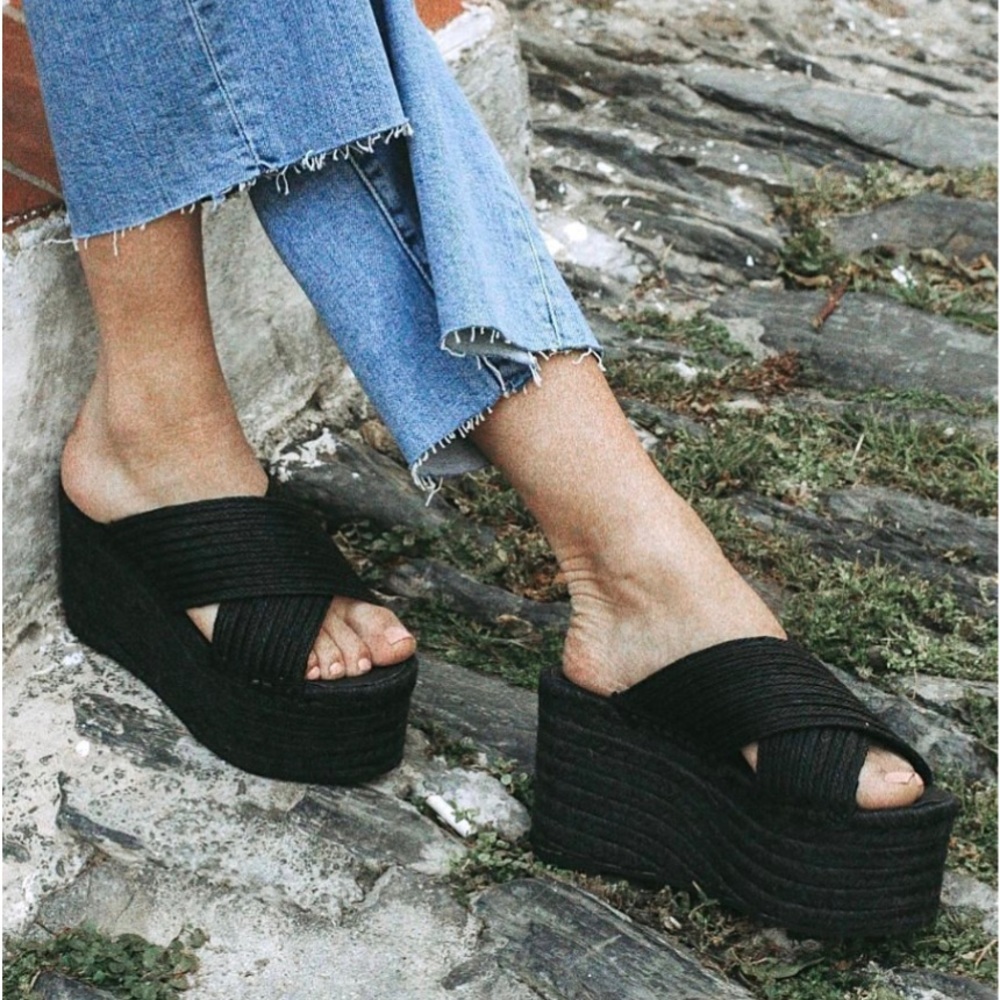 ALOHAS - BALI NATURAL- BLACK, platform/wedge espadrille sandals-size 38